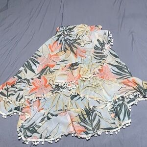 Floral Maxi Skirt with Pom Pom Trim